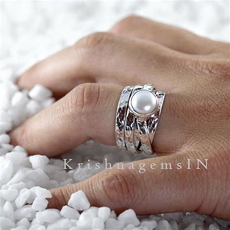 Silver Fresh Water Pearl Ring 925 Silver Ring Fresh White Etsy