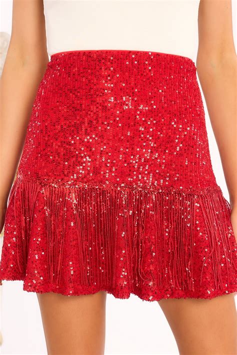 Charming Red Sequin Skirt All Bottoms Red Dress