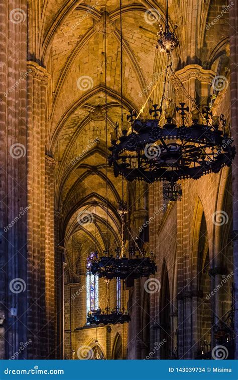 Interior Of Barcelona Cathedral In Gothic Quarter Editorial Stock