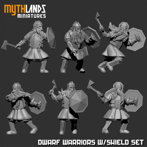 3d Printable 6x Dwarf Warriors With Shields By Mythlands Miniatures