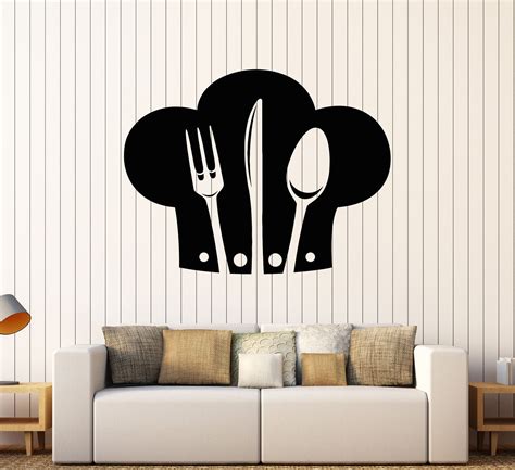 Vinyl Wall Decal Chef Hat Cutlery Restaurant Kitchen Stickers Unique