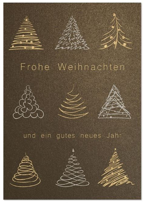 Bronzefarbene Weihnachtskarte mit Silber und Goldprägung inkl