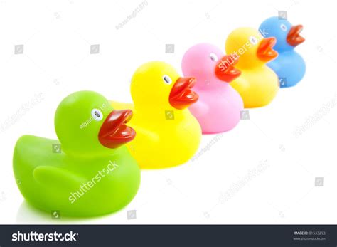 Colorful Ducklings In A Row Isolated Over White Stock Photo 81533293 ...