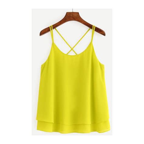 Shein Sheinside Crisscross Layered Chiffon Cami Top Yellow Chiffon