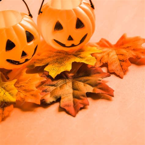 Free Photo Jack O Lantern Baskets On Leaves