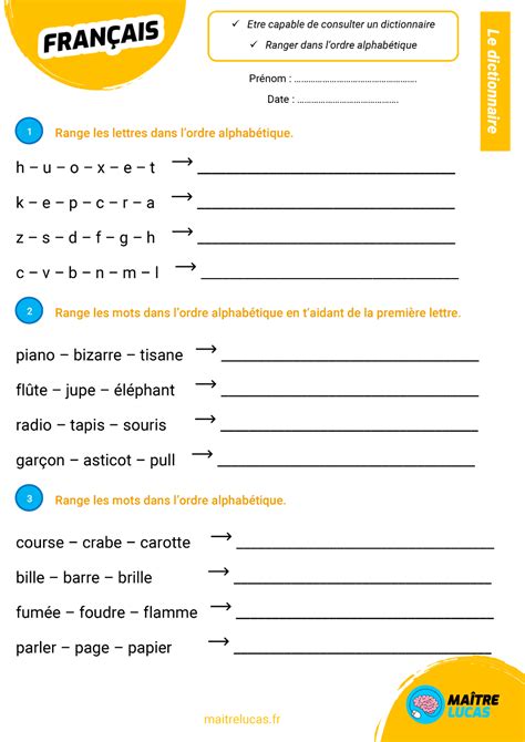 Exercices Le Dictionnaire Et Ordre Alphab Tique Ce Ce Ma Tre Lucas