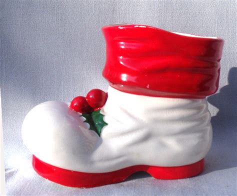 Large Vintage Santa Boot Planter Christmas Decoration Etsy