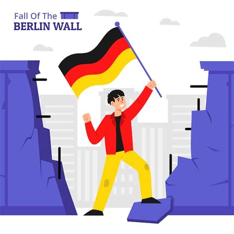 Caída plana de la ilustración del muro de berlín Vector Premium