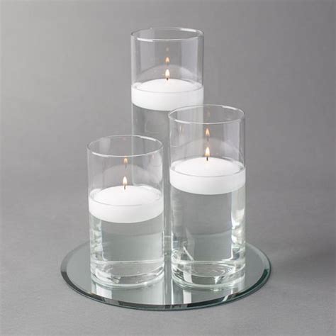 Eastland Round Mirror And Cylinder Vase Centerpiece With Richland 3 Floating Candles Set Of 7