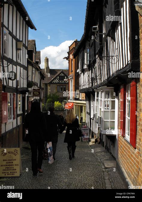 Timber Framed Buildings In A Side Street In Ledbury Herefordshire