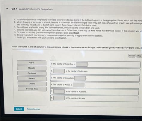 Solved Vocabulary Sentence Completion Exercises Require Chegg