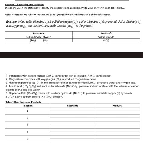 activity  reactants  products direction studyx worksheets library