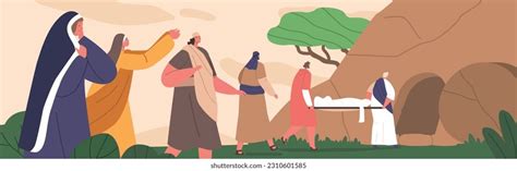 Burial Jesus Scene Biblical Characters After Stock Vector (Royalty Free ...