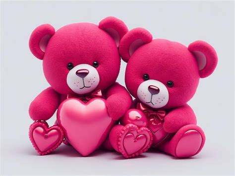 Premium Photo Cute Teddy Bear Couple With Red Heart On White Background