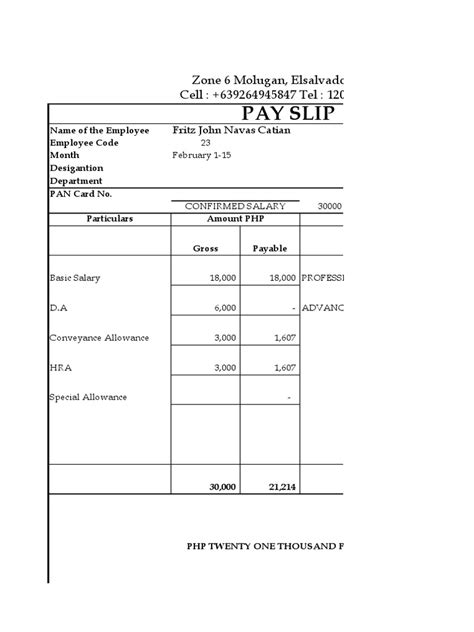 Salary Slip Format Pdf Government Taxes