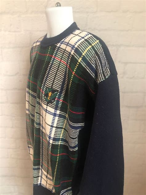 Vintage Mens John Ashford Golf Sweater Navy Blue Pla Gem