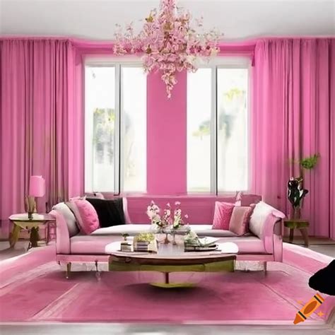 Luxurious Pink Art Deco Living Room With Floral Accents On Craiyon