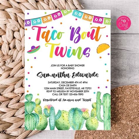 Taco Bout Twins Baby Shower Fiesta Invitation Etsy