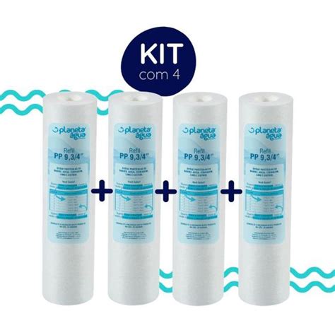 Kit 4 Refil Cartucho Filtro Caixa Dágua 9 3 4 PP Polipropileno