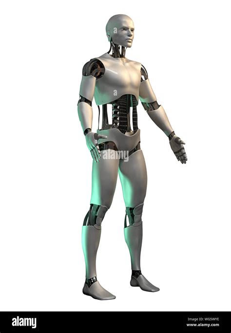 Humanoid Robot Standing Male Cyborg Isolated On White Background 3d