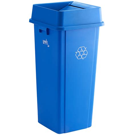 Lavex Janitorial 23 Gallon Blue Square Recycle Bin With Swing Lid