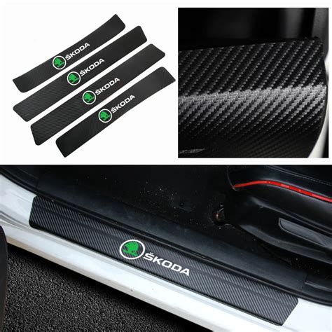 Car Styling Pcs Carbon Fiber Car Door Scuff Plate Sticker Decal For