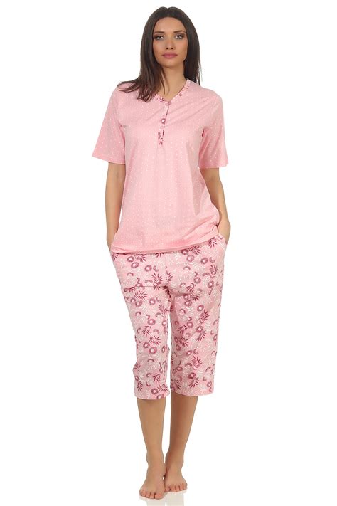 Damen Capri Pyjama Kurzarm Im Klassischen Design Mit Floralen Print Und