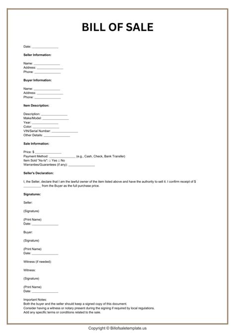 Bill Of Sale Template Free Pdf Word United States