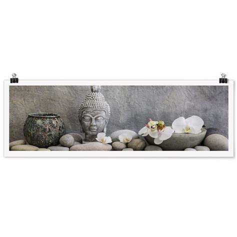 Zen Buddha Mit Wei En Orchideen Poster Im Panoramaformat Bilderwelten