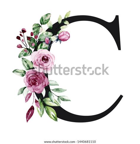 Floral Alphabet Letter C Watercolor Flowers Stock Illustration ...