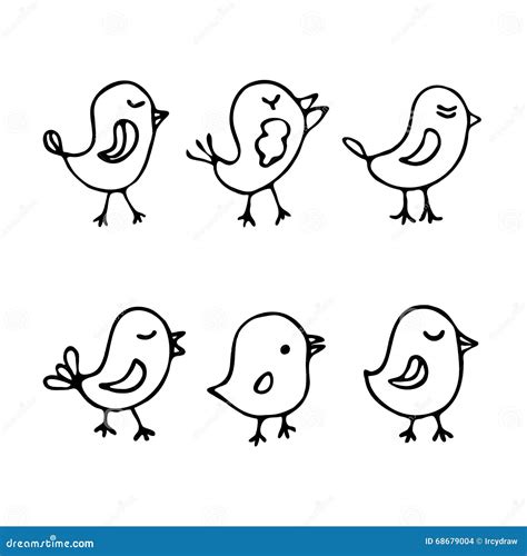 Set Of Line Art Cartoon Birds Stock Vector Illustration Of Comic