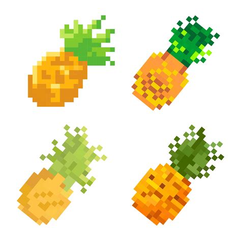 Pineapple Pixel Set Vector Isolated On White Background Pixelated