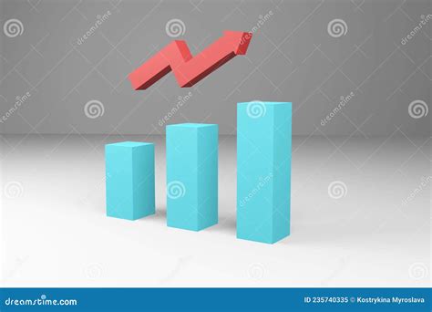 Business Growth Bar Graph Curved Arrow 3d Render Illustration Stock