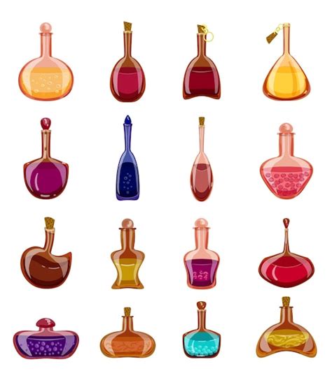 Premium Vector Potion Icons Set Cartoon Vector Label Bottle