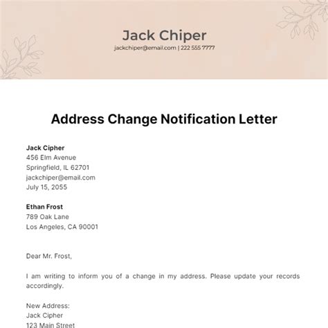 Free Address Change Notification Letter Template Edit Online