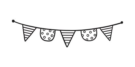 Hand Drawn Party Bunting Flags Doodle Birthday Garland In Sketch Style