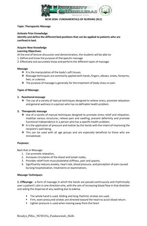 NCM 103a Prelim Module 9 Post Mortem NCM 103A FUNDAMENTALS OF