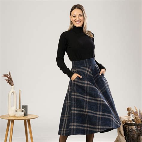 Wool Midi Tartan Skirt With High Waist And Pockets Nikka Place Wolf And Badger