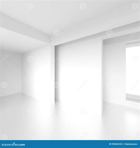 Futuristic Interior Design. White Empty Room with Window Stock