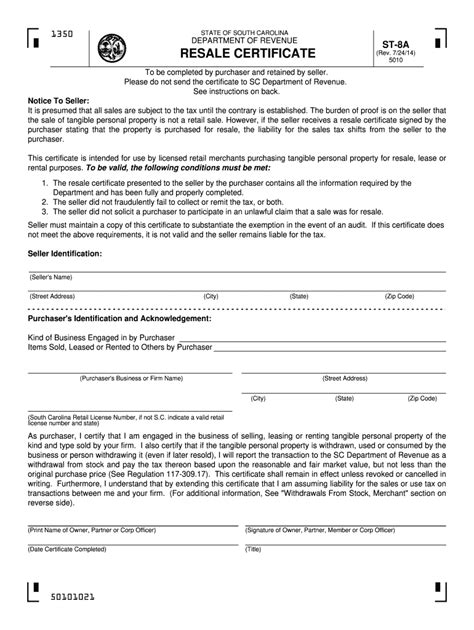 Nd Certificate Of Resale Form