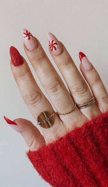 Glam Festive Christmas Nail Art Ideas Red Peppermint And Sweater Nails