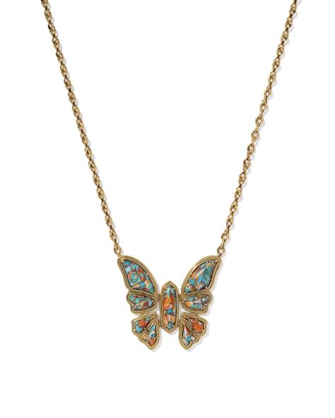 Ember Vintage Gold Butterfly Statement Necklace In Bronze Veined