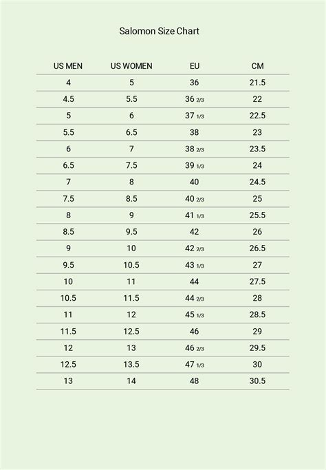 salomon snowboard size chart Salomon snowboard binding size chart printable pdf download