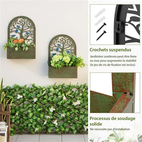 Costway Pcs Jardini Res Murales Avec Treillis En M Tal Bac Fleurs