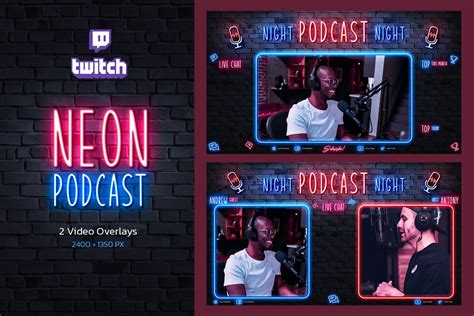 Neon Podcast Twitch Video Overlay Design Cuts