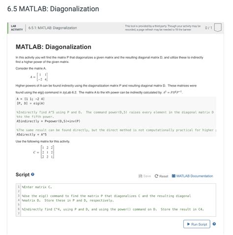 Solved 6.5 MATLAB: Diagonalization LAB ACTIVITY 6.5.1: | Chegg.com