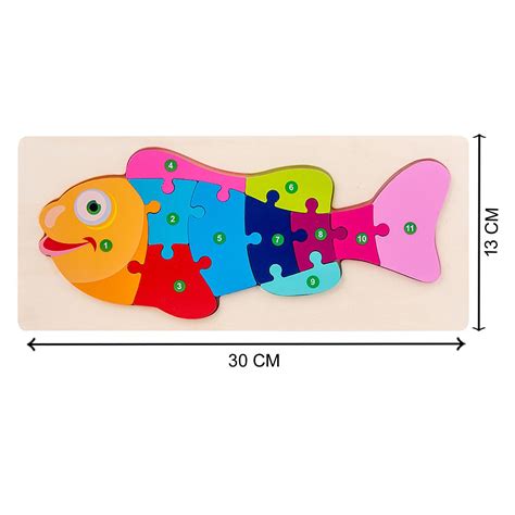 Cute Baby Colorful Wooden Fish Shaped Puzzle Numerical Number 1 10