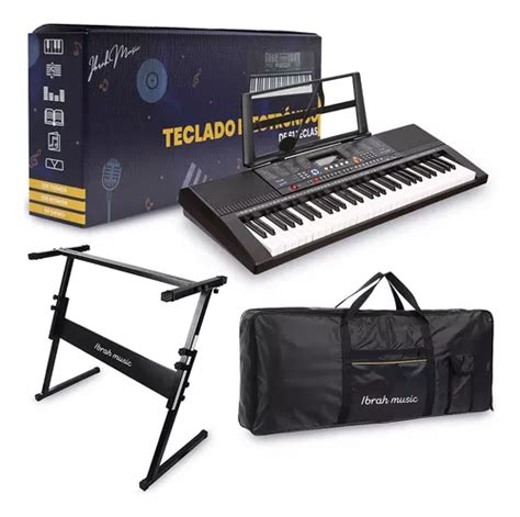 Teclado Musical Teclas Ibrah Piano Funda Atril Color Negro