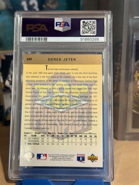 1993 Upper Deck Derek Jeter Top Prospect Rookie RC HOF 449 PSA 8 NM MT