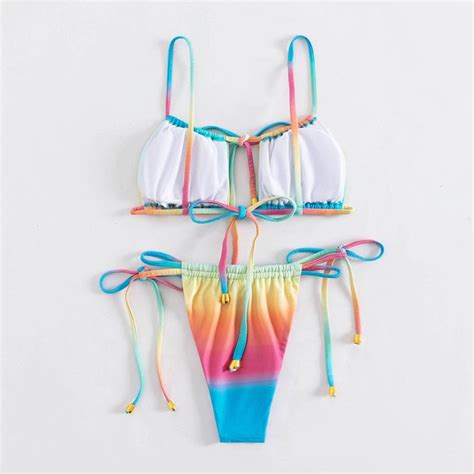 Colorful Bikini Rainbow Bikini Set Triangle Bikini Split Bikini Women S